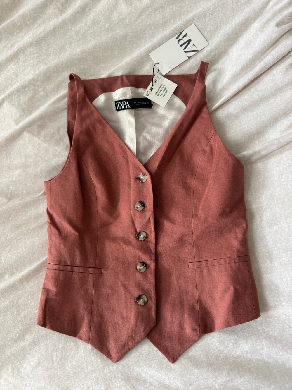 NWT Zara Rust Red Button-Front Tailored Vest Bodysuit
